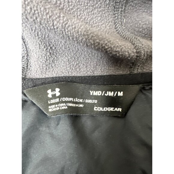 Under Armour Youth Medium Cold Gear Black & Gray Hooded Full Zip Jacket Pockets - Picture 4 of 7